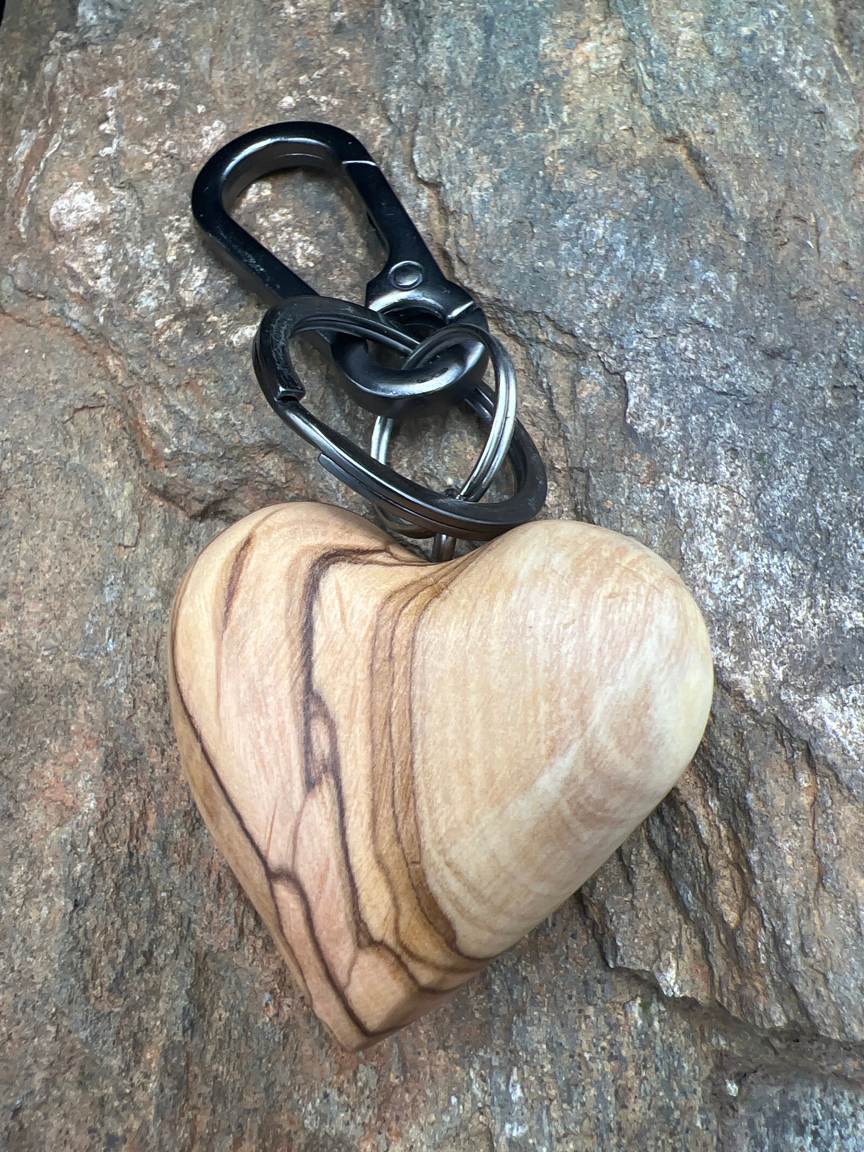 Olive Wood Heart Keychain