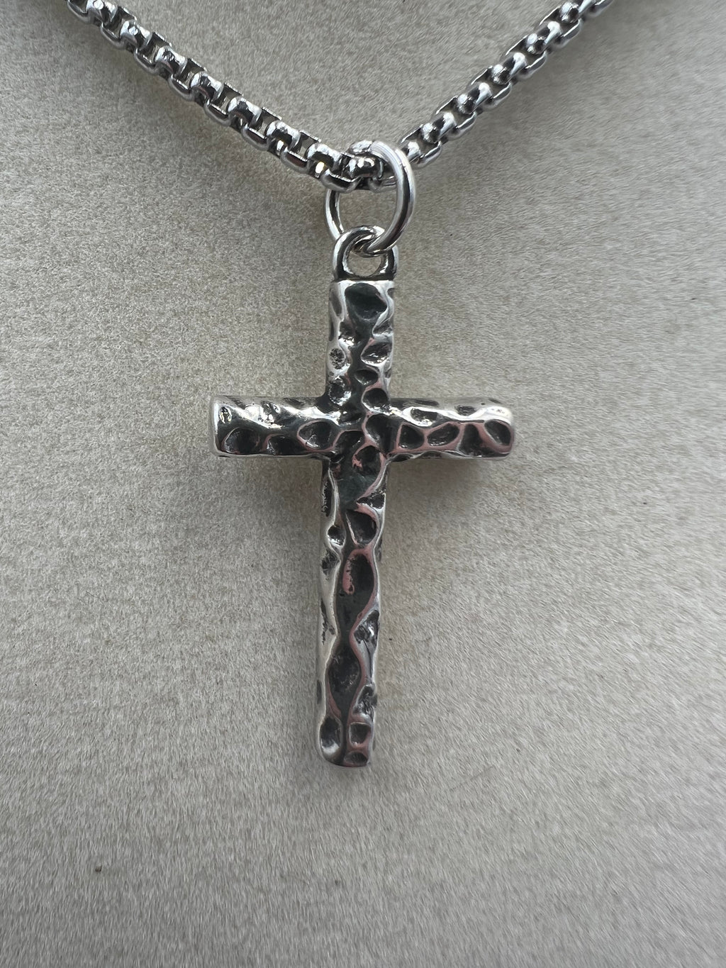 Hammered 925 Silver Cross Necklace - Motif Metalworks
