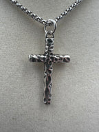 Hammered 925 Silver Cross Necklace - Motif Metalworks