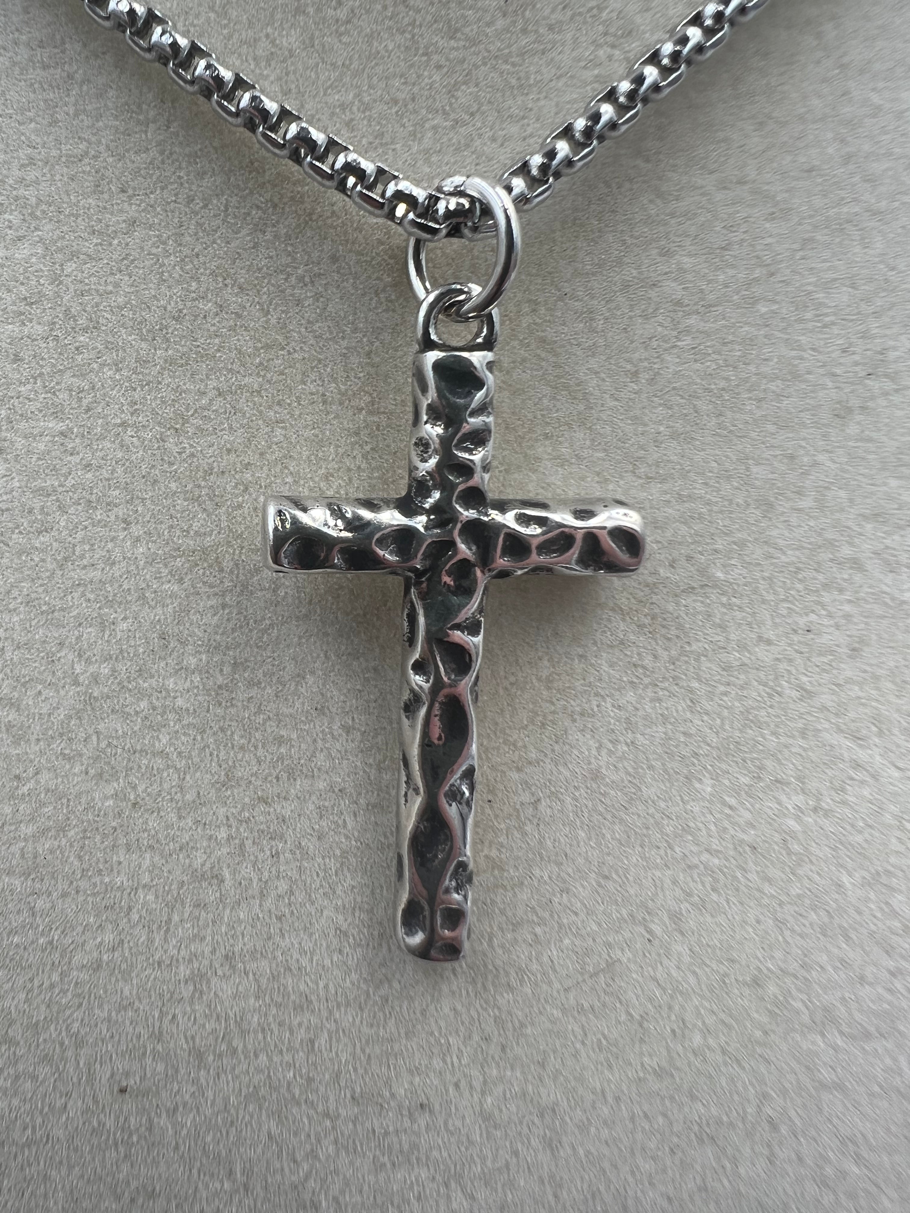 Hammered 925 Silver Cross Necklace - Motif Metalworks