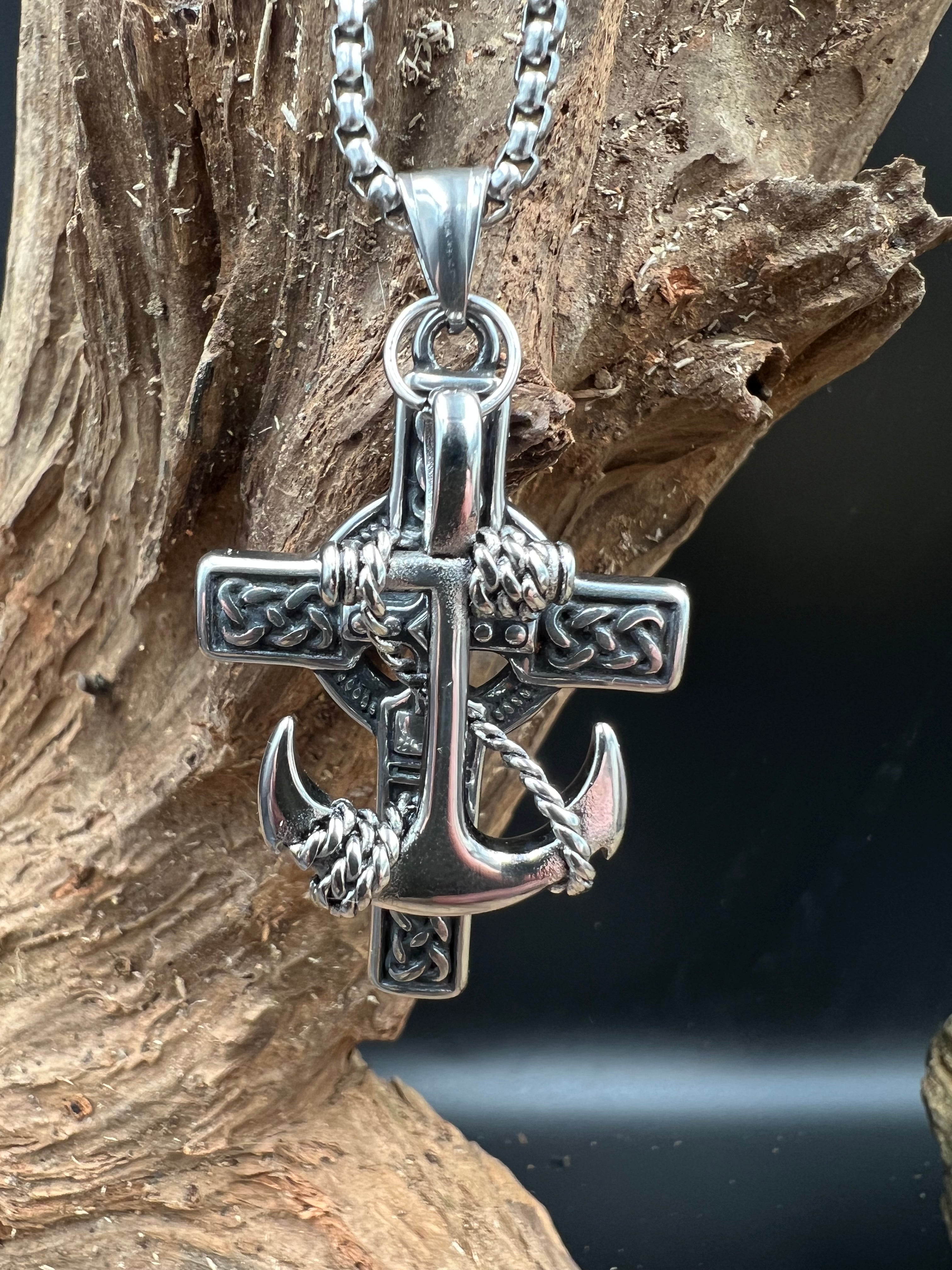 Celtic Fusion - Cross & Nautical Anchor Necklace - Motif Metalworks
