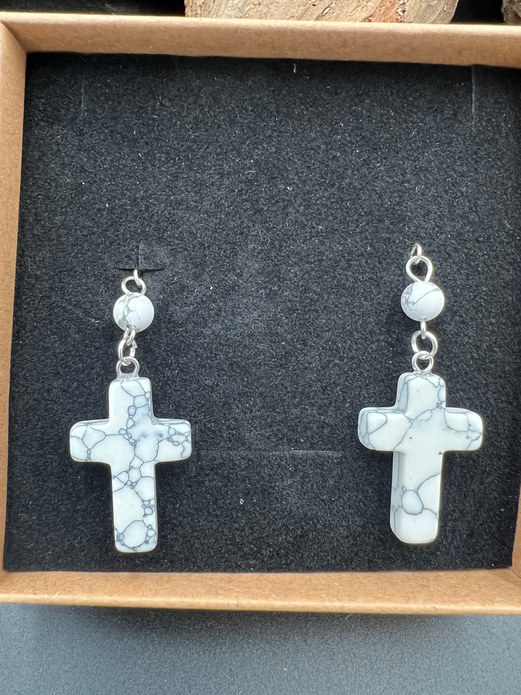 Stone Cross Gem Dangle Earrings