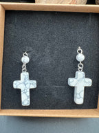 Stone Cross Gem Dangle Earrings