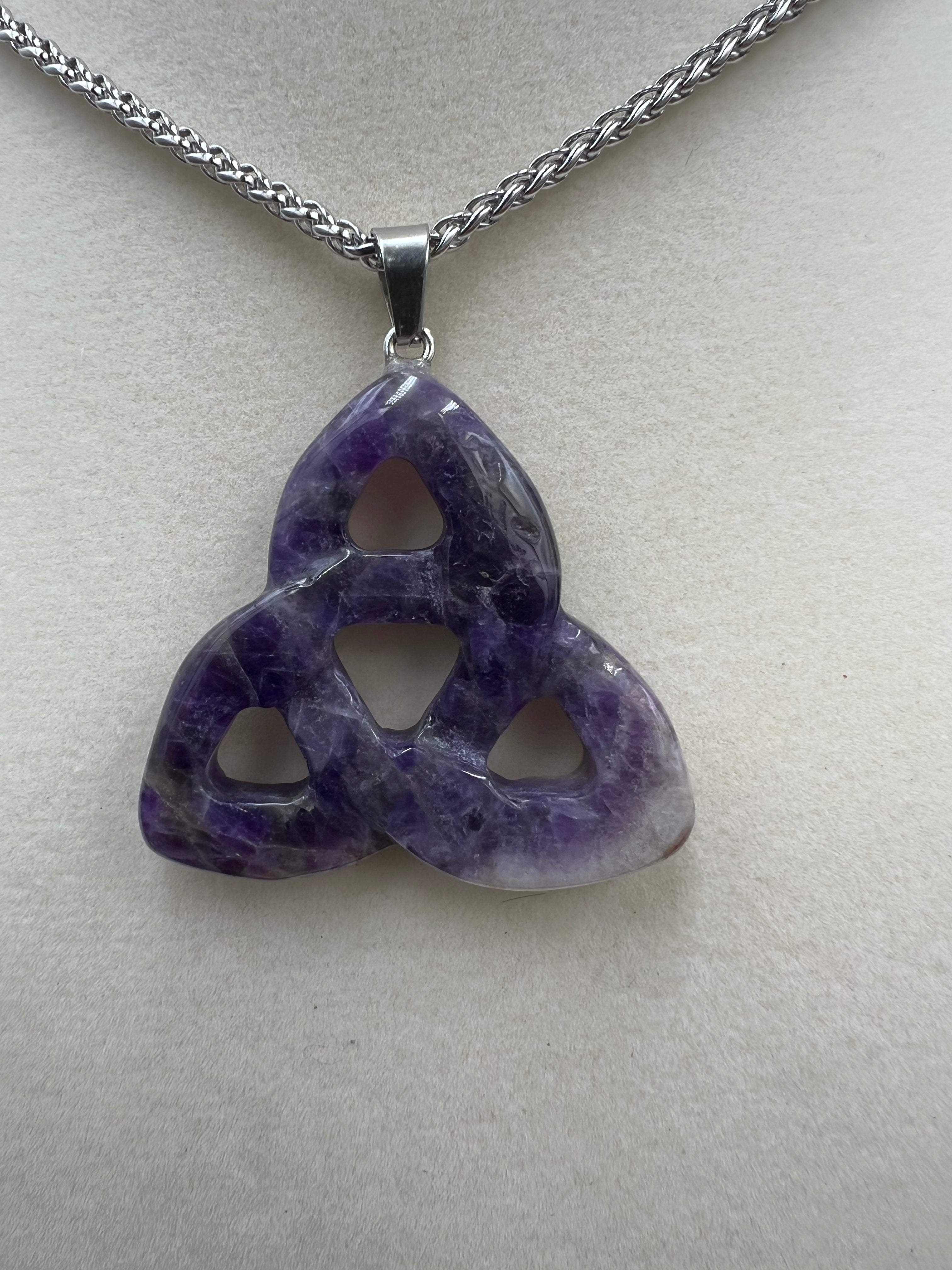 Stone Triquetra Pendant Necklace - 35mm - Motif Metalworks