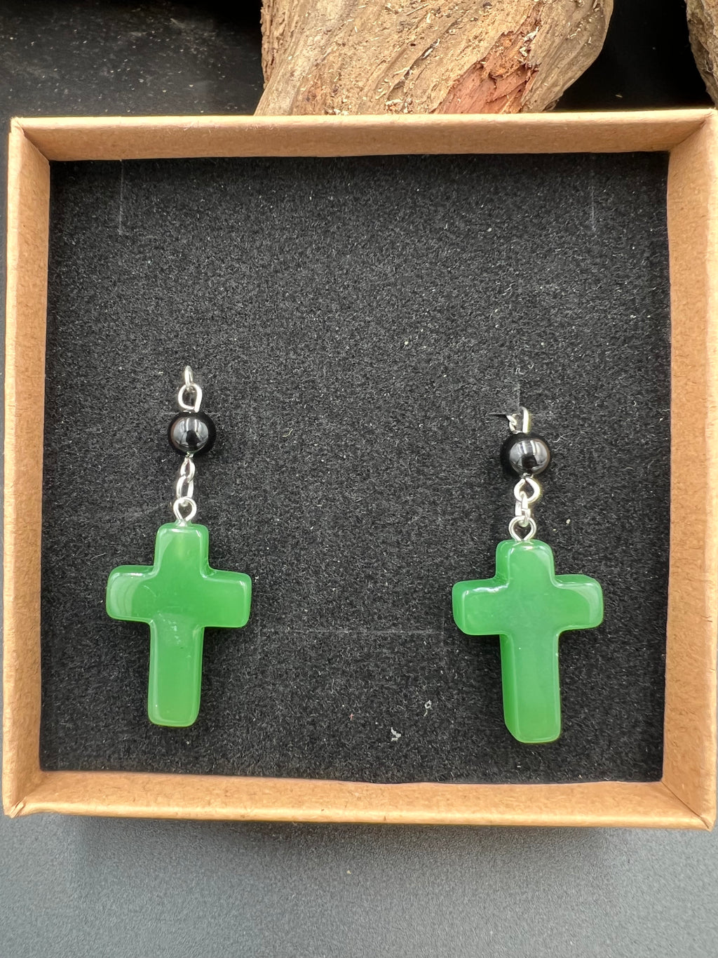 Stone Cross Gem Dangle Earrings