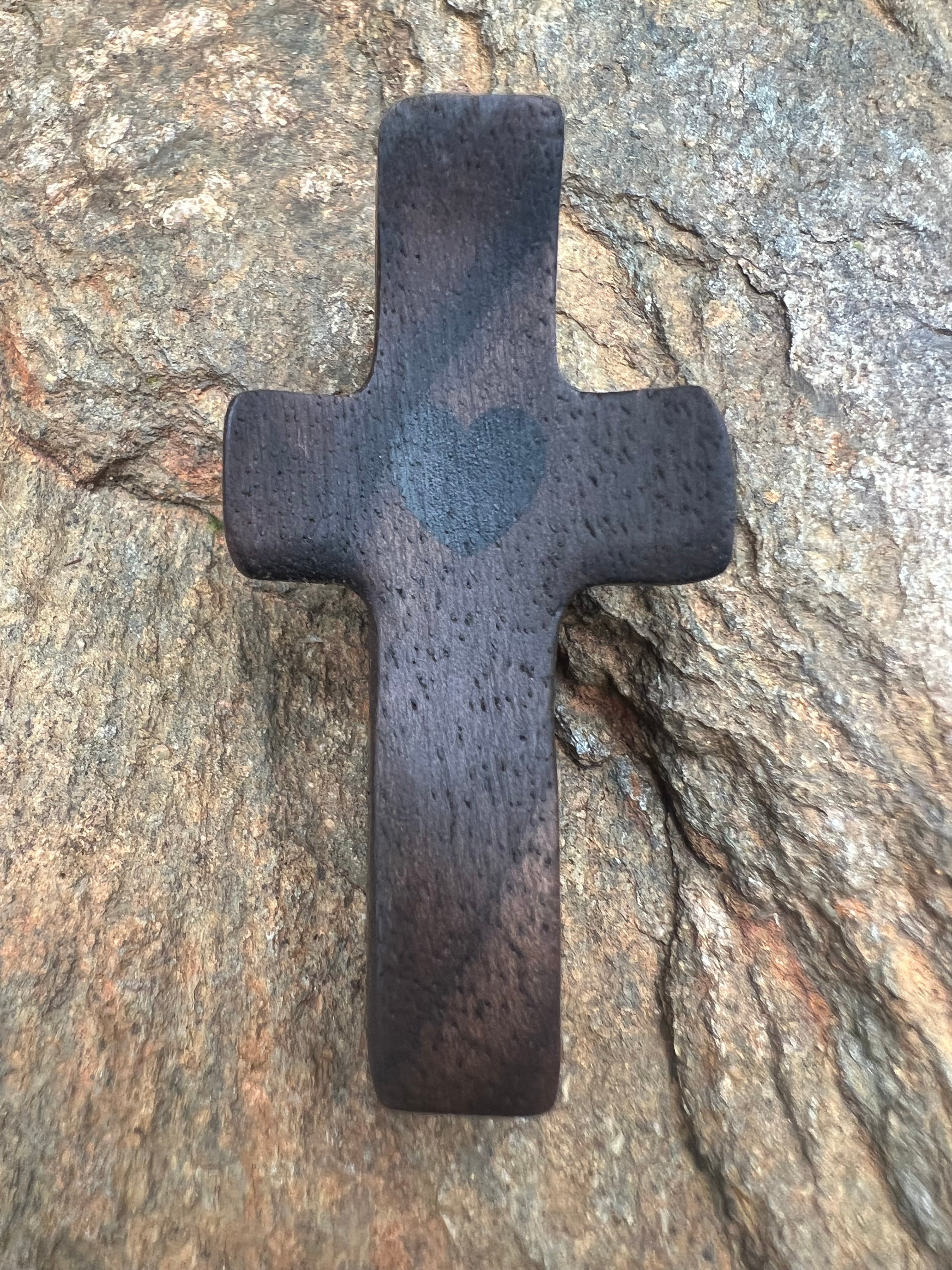Wood Pocket Heart Cross - Motif Metalworks