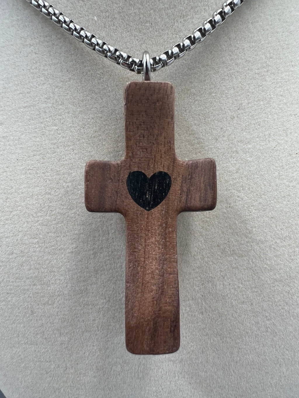 Wood Heart Cross Necklace - Motif Metalworks