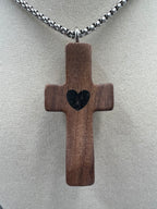 Wood Heart Cross Necklace - Motif Metalworks