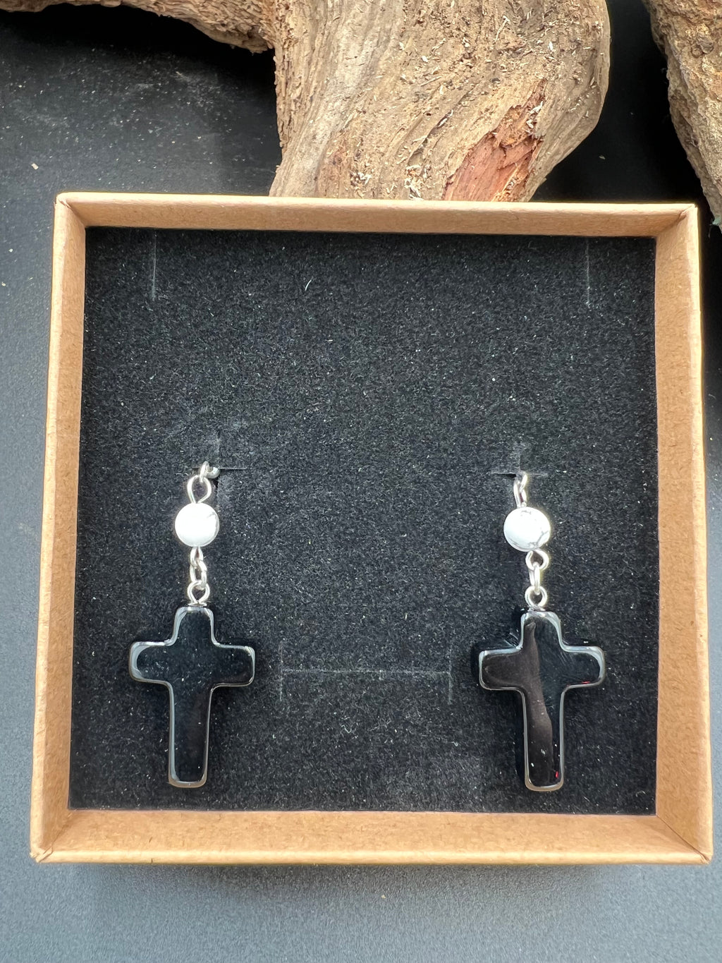 Stone Cross Gem Dangle Earrings