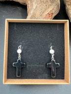 Stone Cross Gem Dangle Earrings
