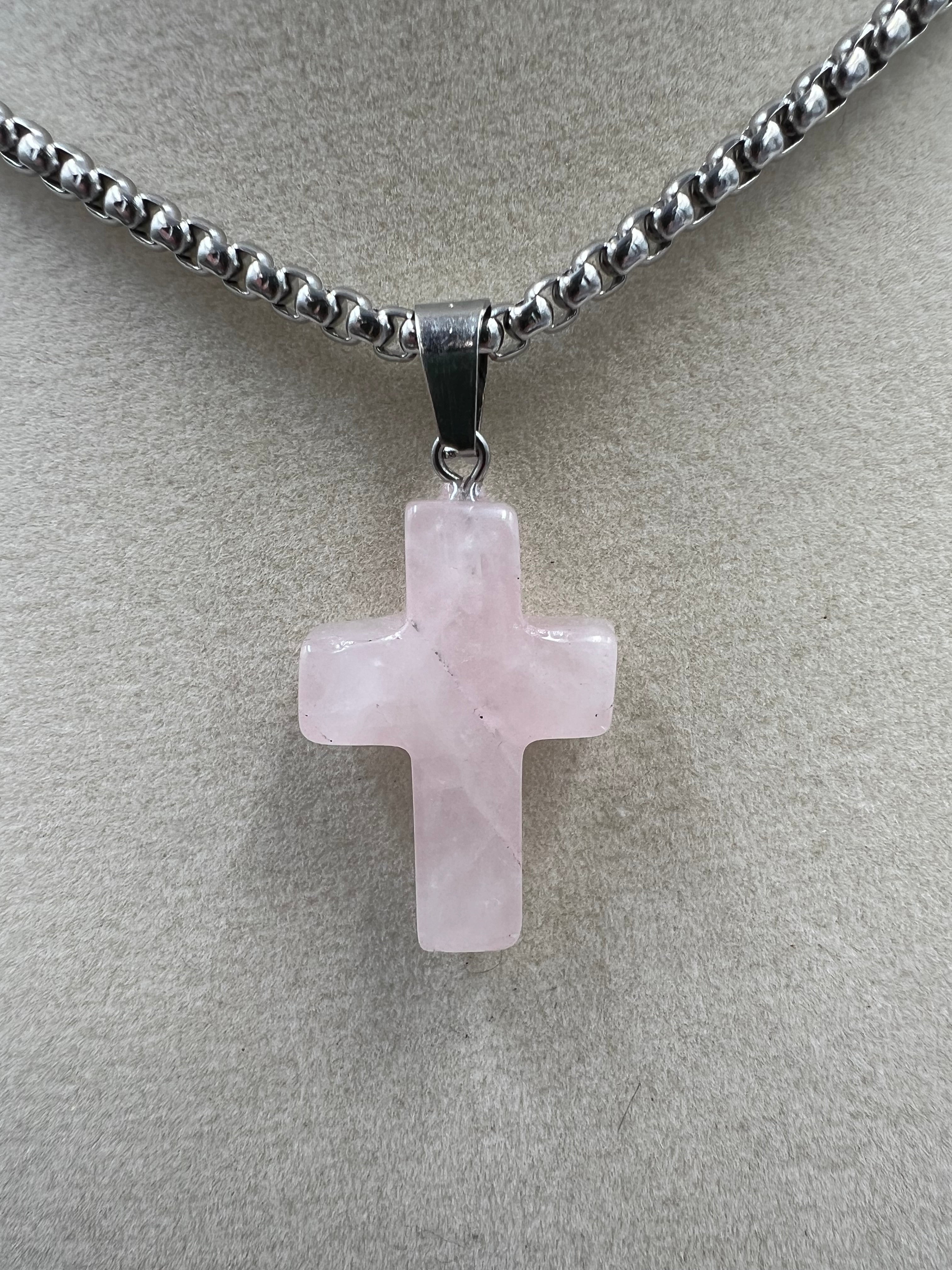 Stone Cross Pendant Necklace - 18-20mm