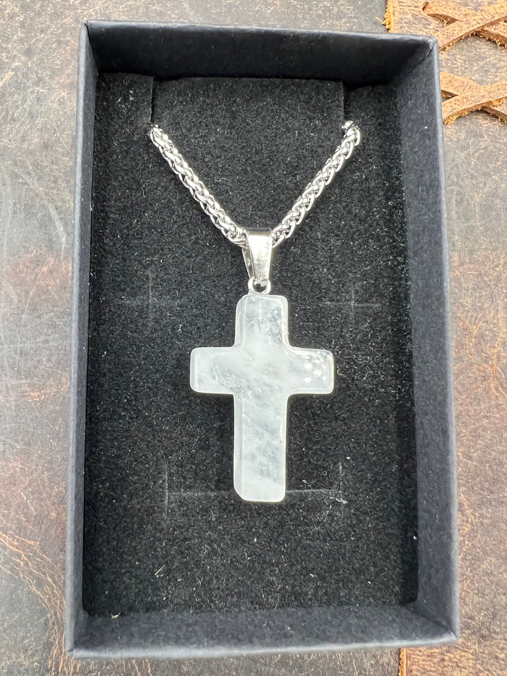 Stone Cross Pendant Necklace - 18-20mm