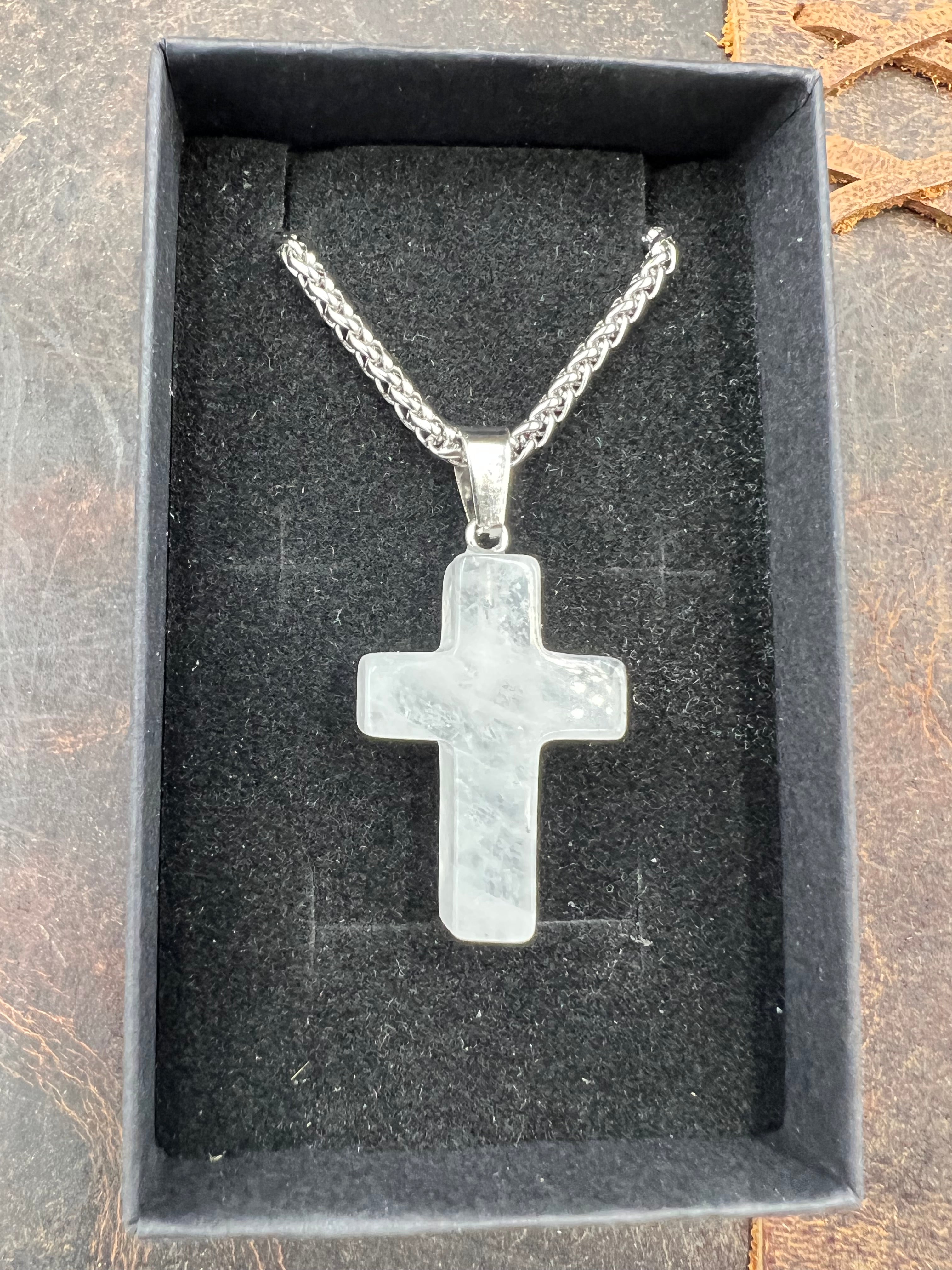Stone Cross Pendant Necklace - 18-20mm