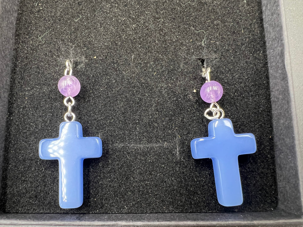 Stone Cross Gem Dangle Earrings