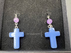 Stone Cross Gem Dangle Earrings