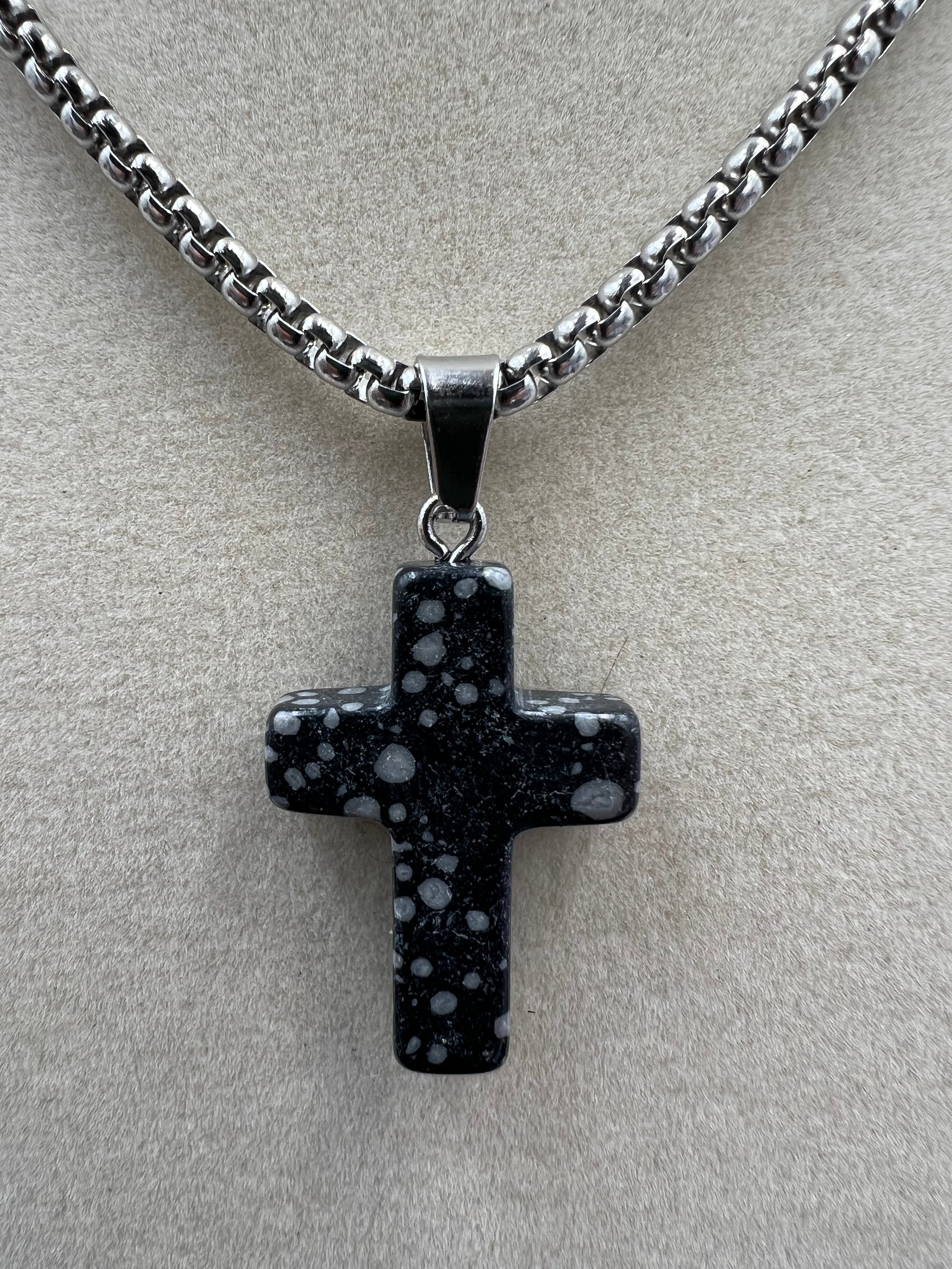 Stone Cross Pendant Necklace - 18-20mm