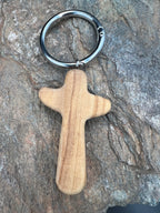 Olive Wood Cross Keychain - Motif Metalworks