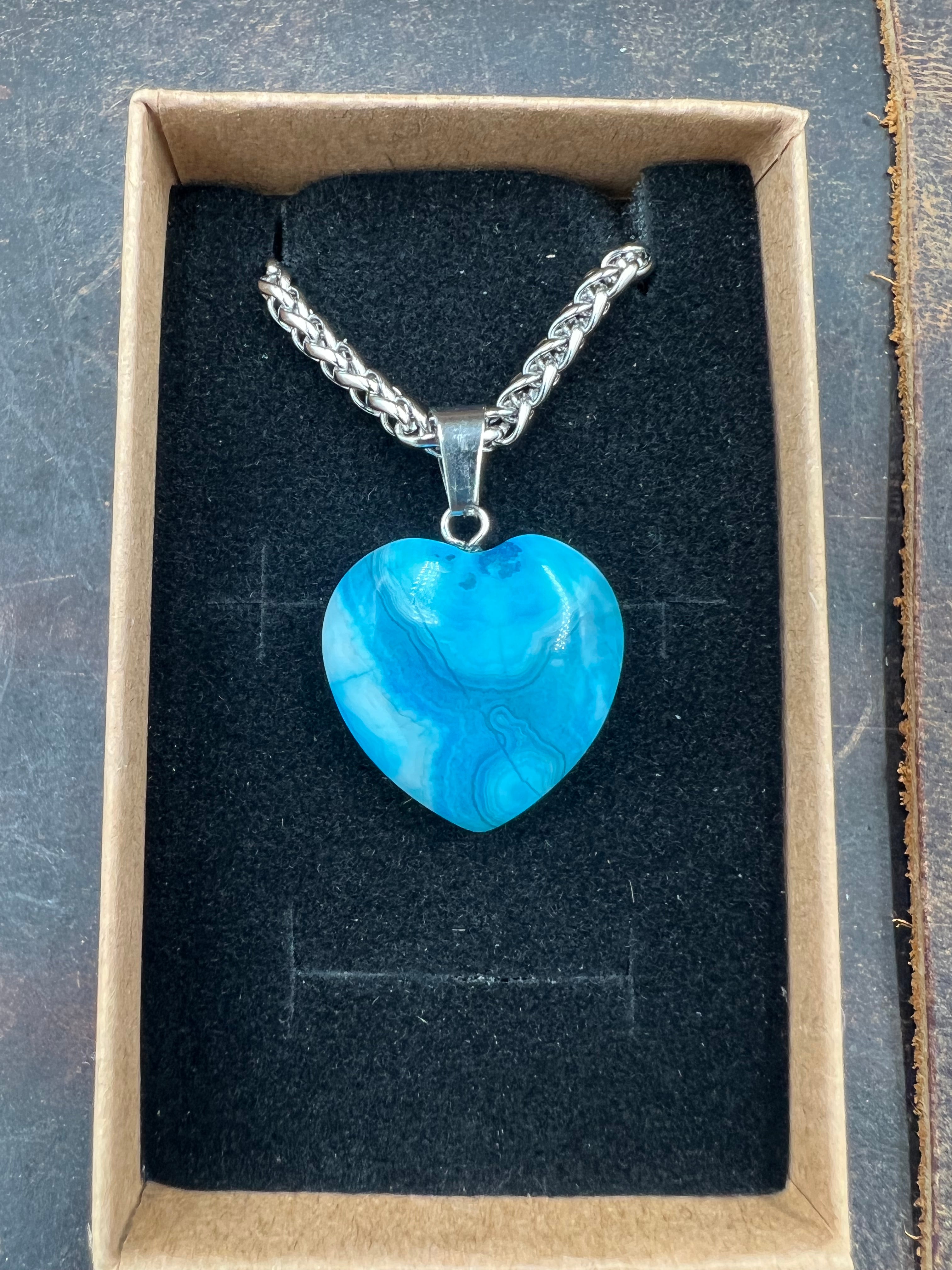 Stone Heart Pendant Necklace - 18-20mm