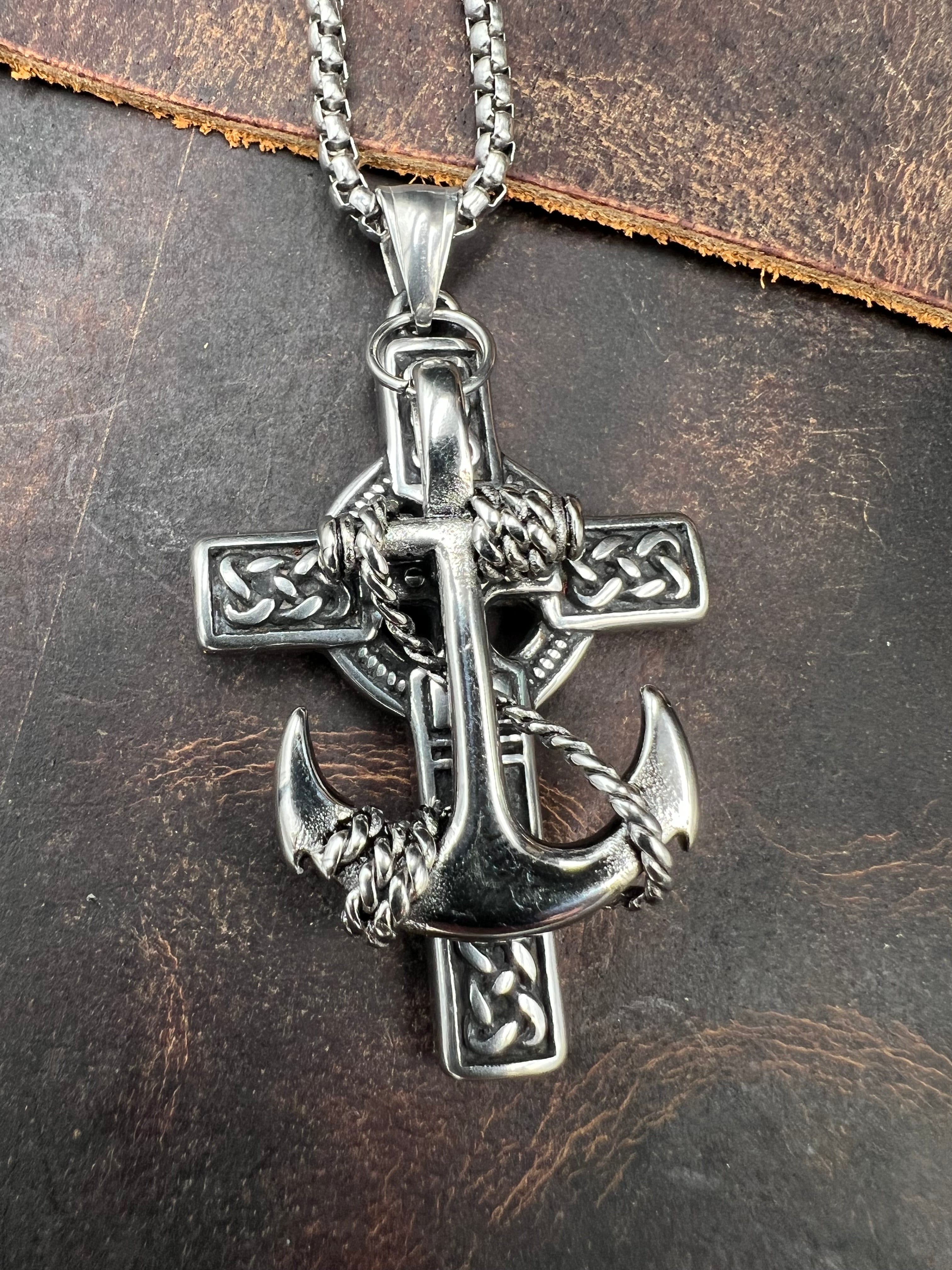 Celtic Fusion - Cross & Nautical Anchor Necklace - Motif Metalworks