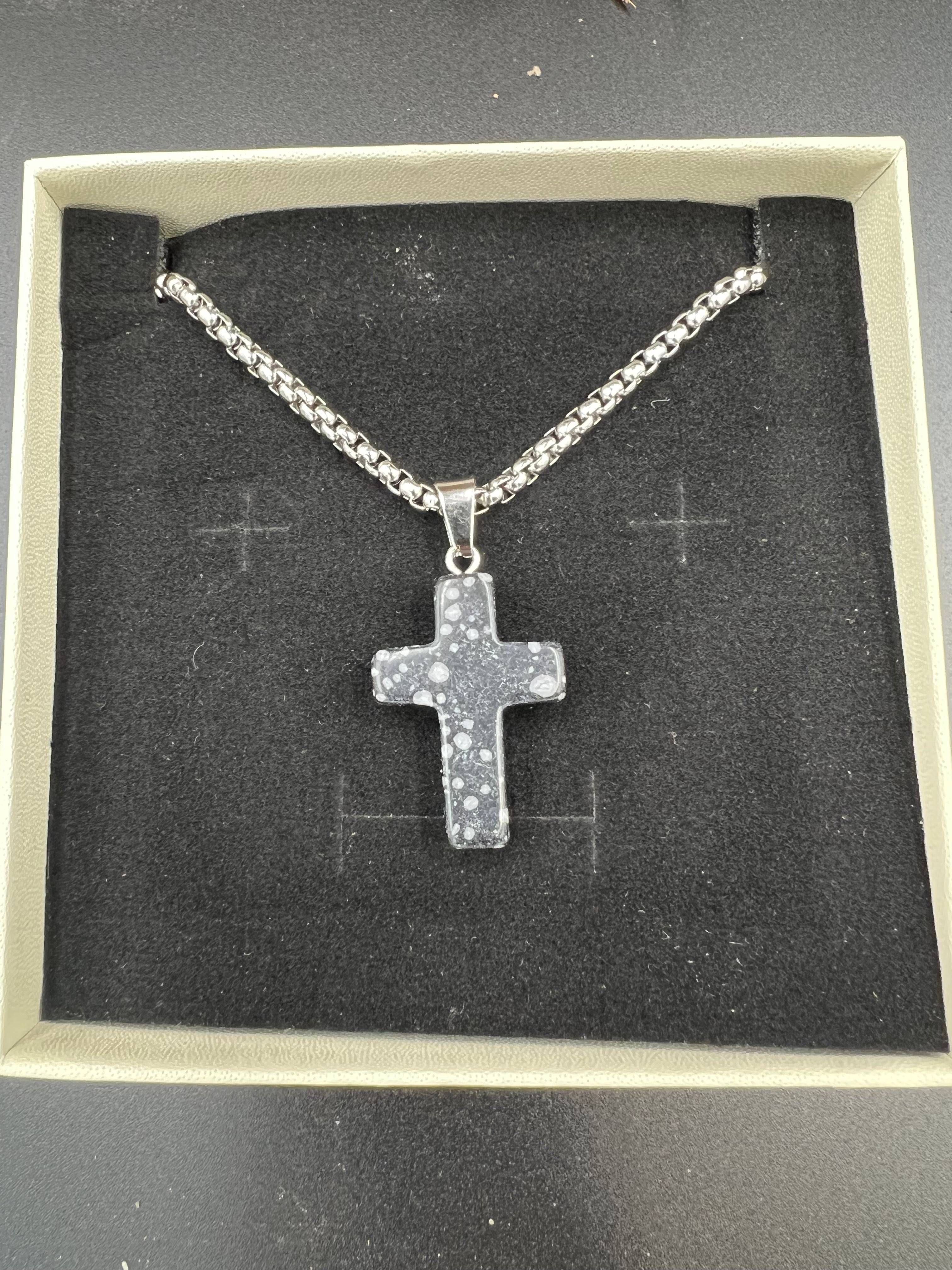 Stone Cross Pendant Necklace - 18-20mm