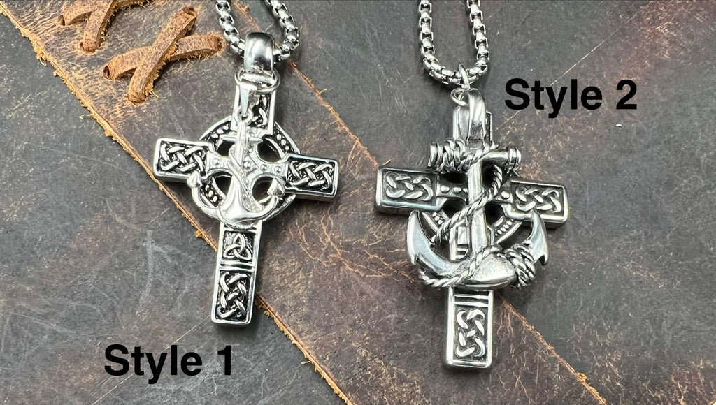 Celtic Fusion - Cross & Nautical Anchor Necklace - Motif Metalworks