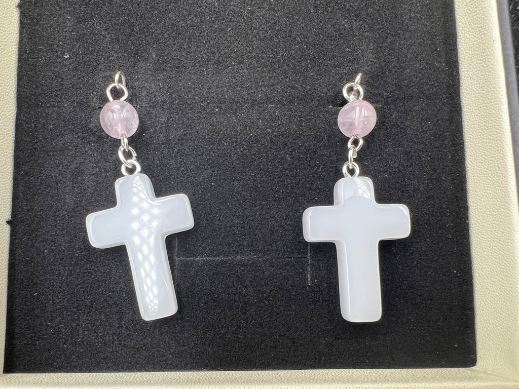 Stone Cross Gem Dangle Earrings