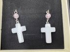 Stone Cross Gem Dangle Earrings