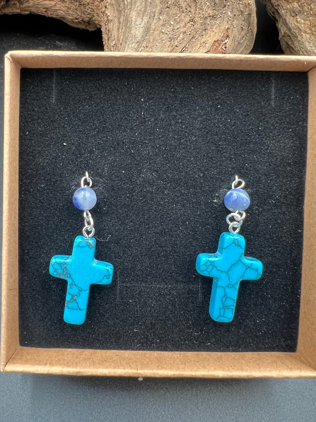 Stone Cross Gem Dangle Earrings