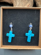 Stone Cross Gem Dangle Earrings