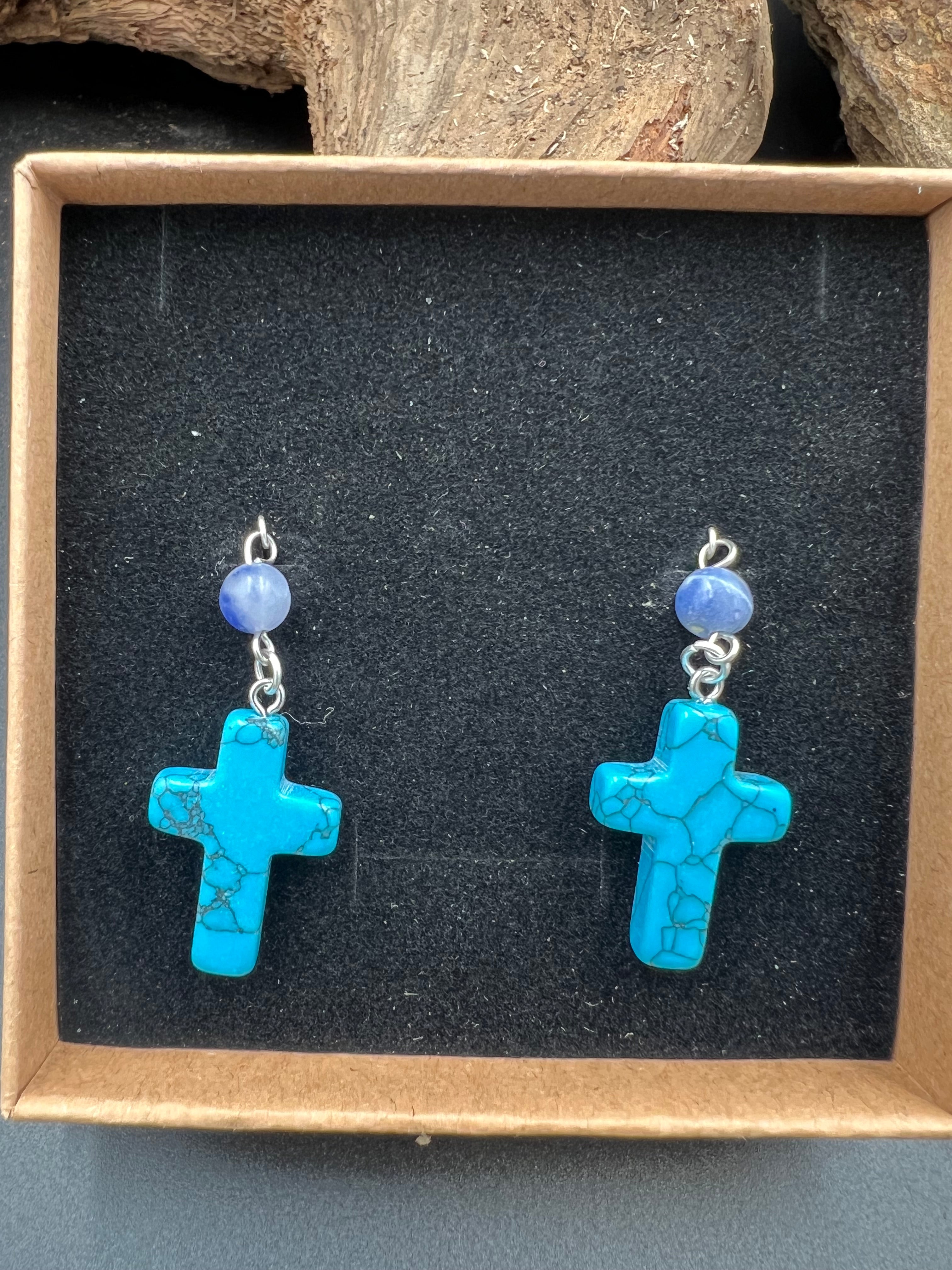 Stone Cross Gem Dangle Earrings