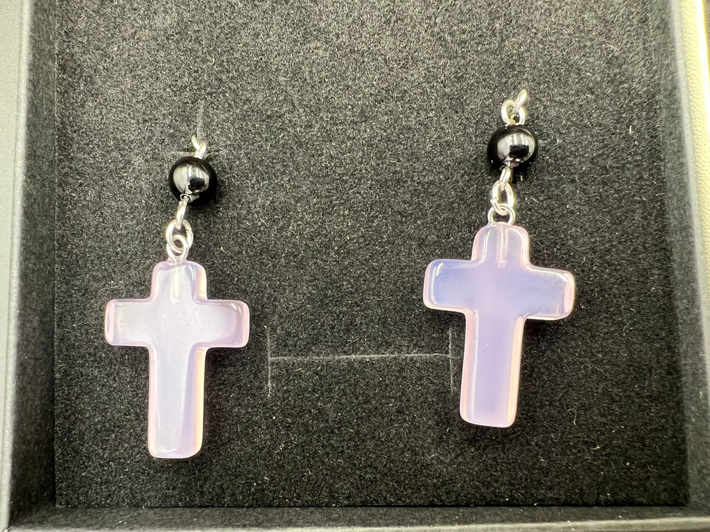Stone Cross Gem Dangle Earrings