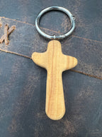 Olive Wood Cross Keychain - Motif Metalworks
