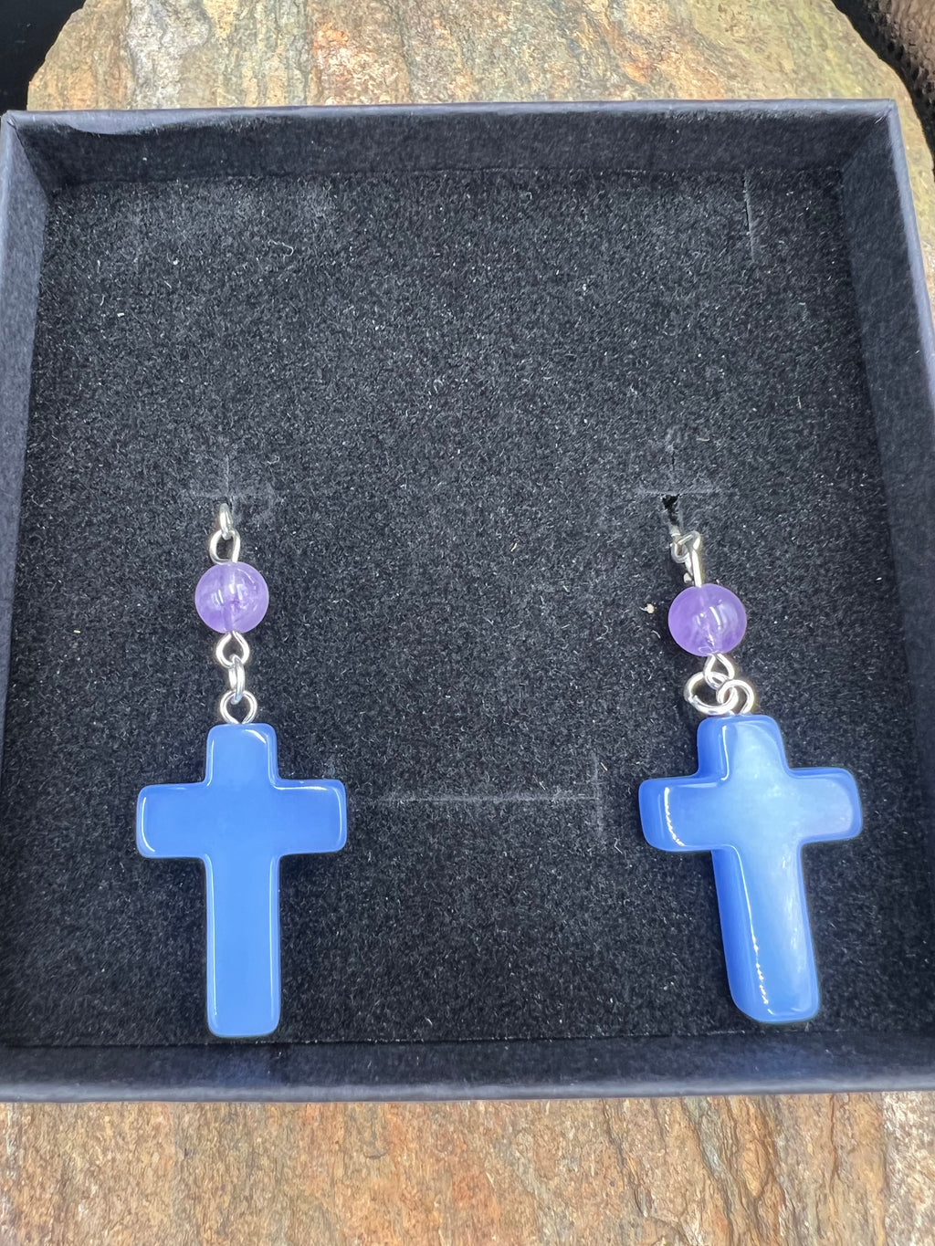 Stone Cross Gem Dangle Earrings