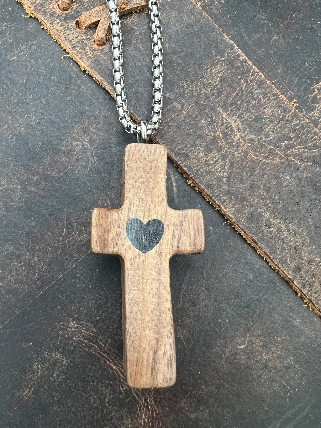 Wood Heart Cross Necklace - Motif Metalworks