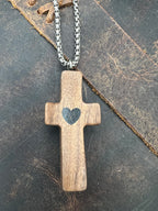 Wood Heart Cross Necklace - Motif Metalworks