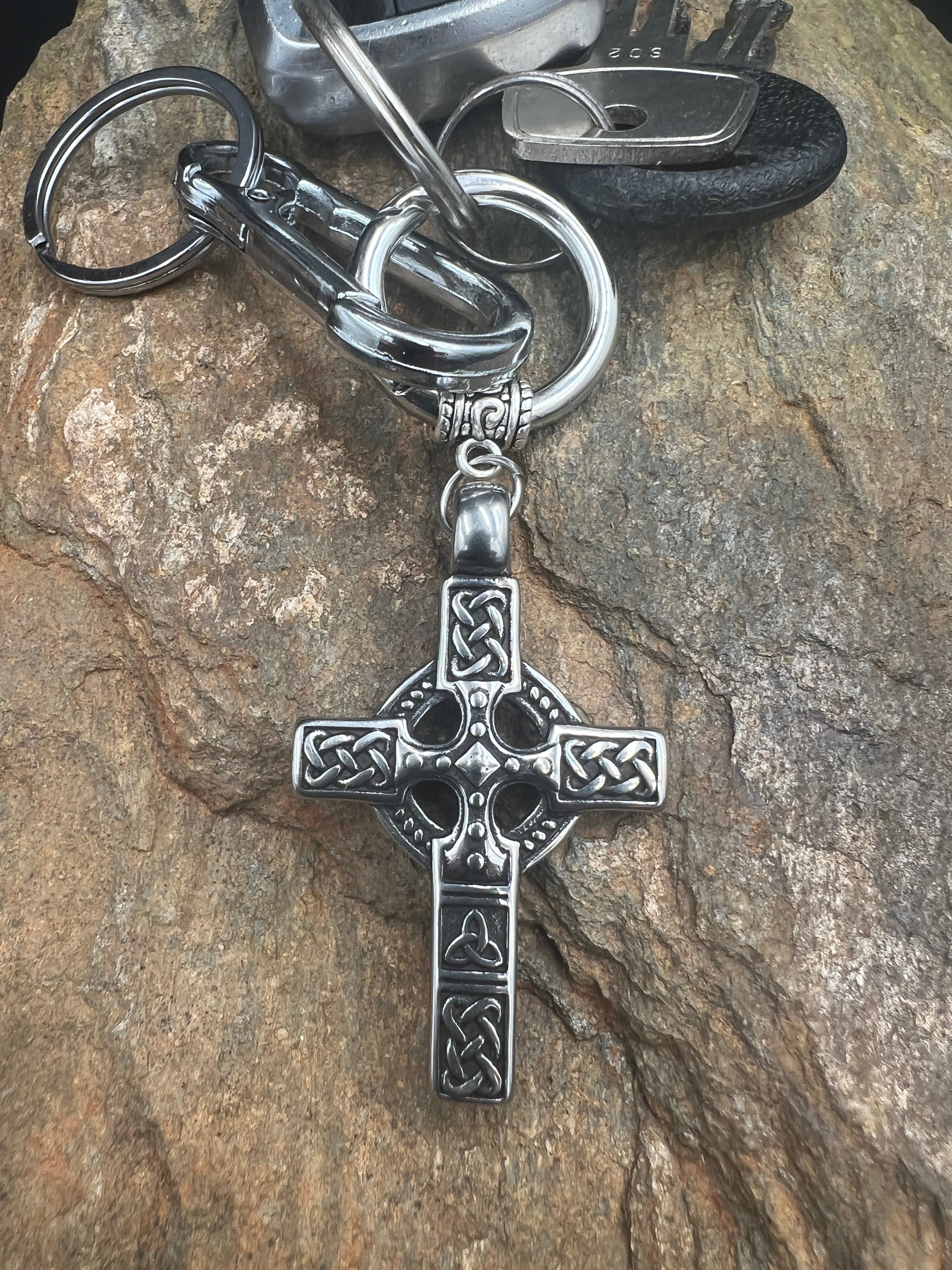 Celtic Cross Stainless Steel Keychain - Motif Metalworks