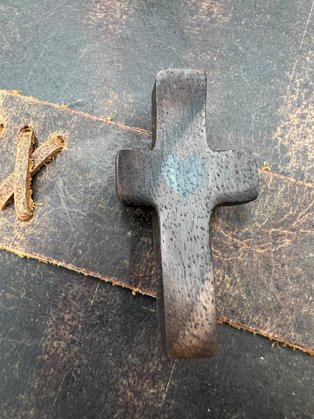 Wood Pocket Heart Cross - Motif Metalworks