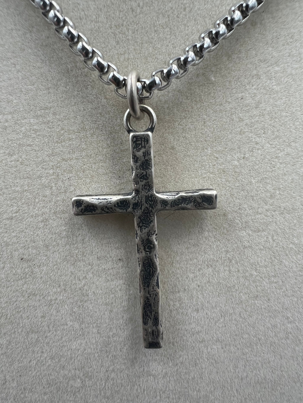 Hammered 925 Silver Cross Necklace - Motif Metalworks