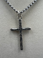 Hammered 925 Silver Cross Necklace - Motif Metalworks