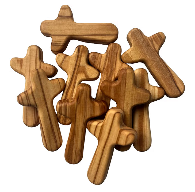 Olive Wood Holding Cross - Motif Metalworks
