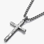 Hammered 925 Silver Cross Necklace - Motif Metalworks