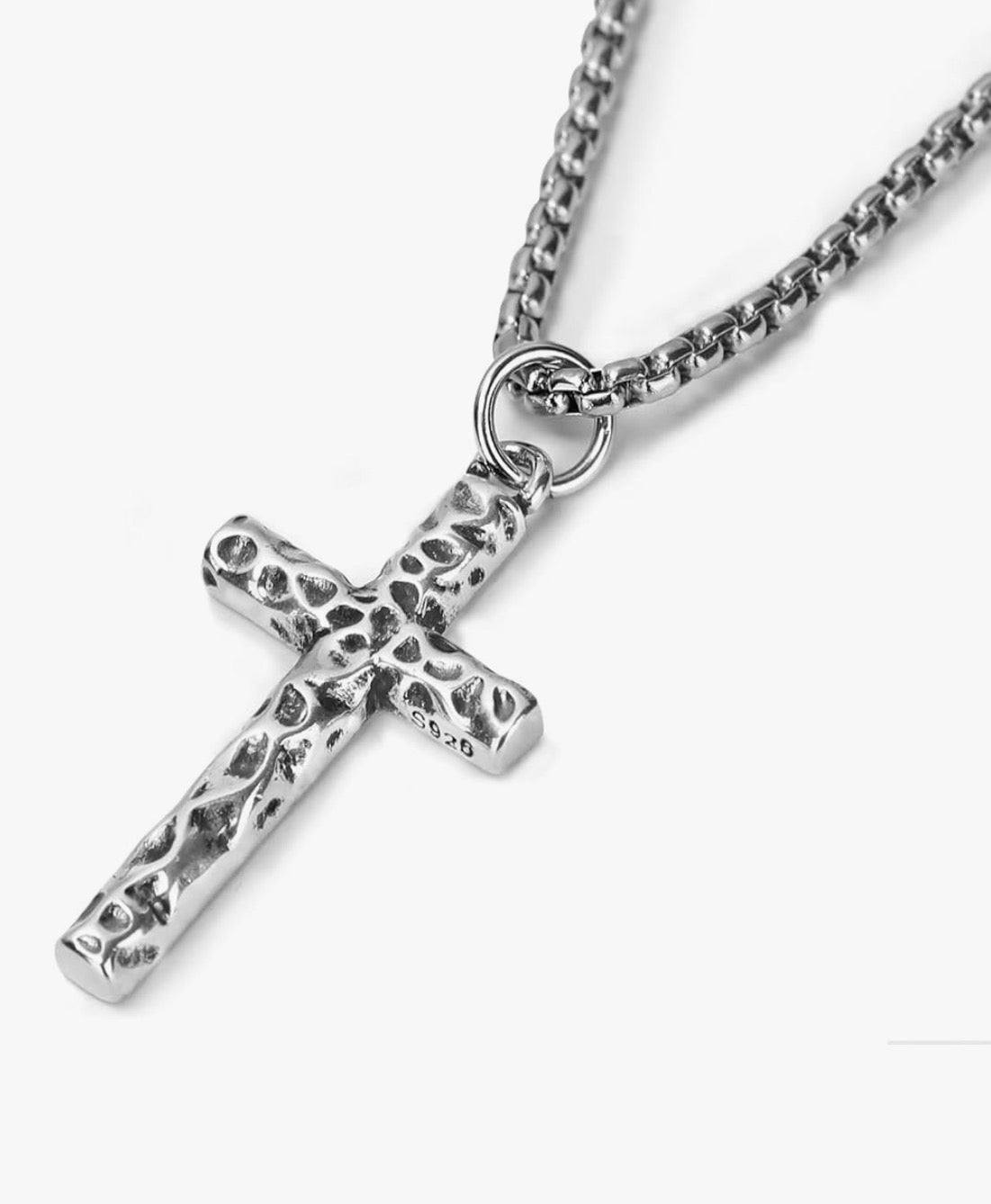 Hammered 925 Silver Cross Necklace - Motif Metalworks