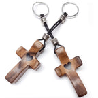 Walnut Wood Heart Cross Keychain - Motif Metalworks