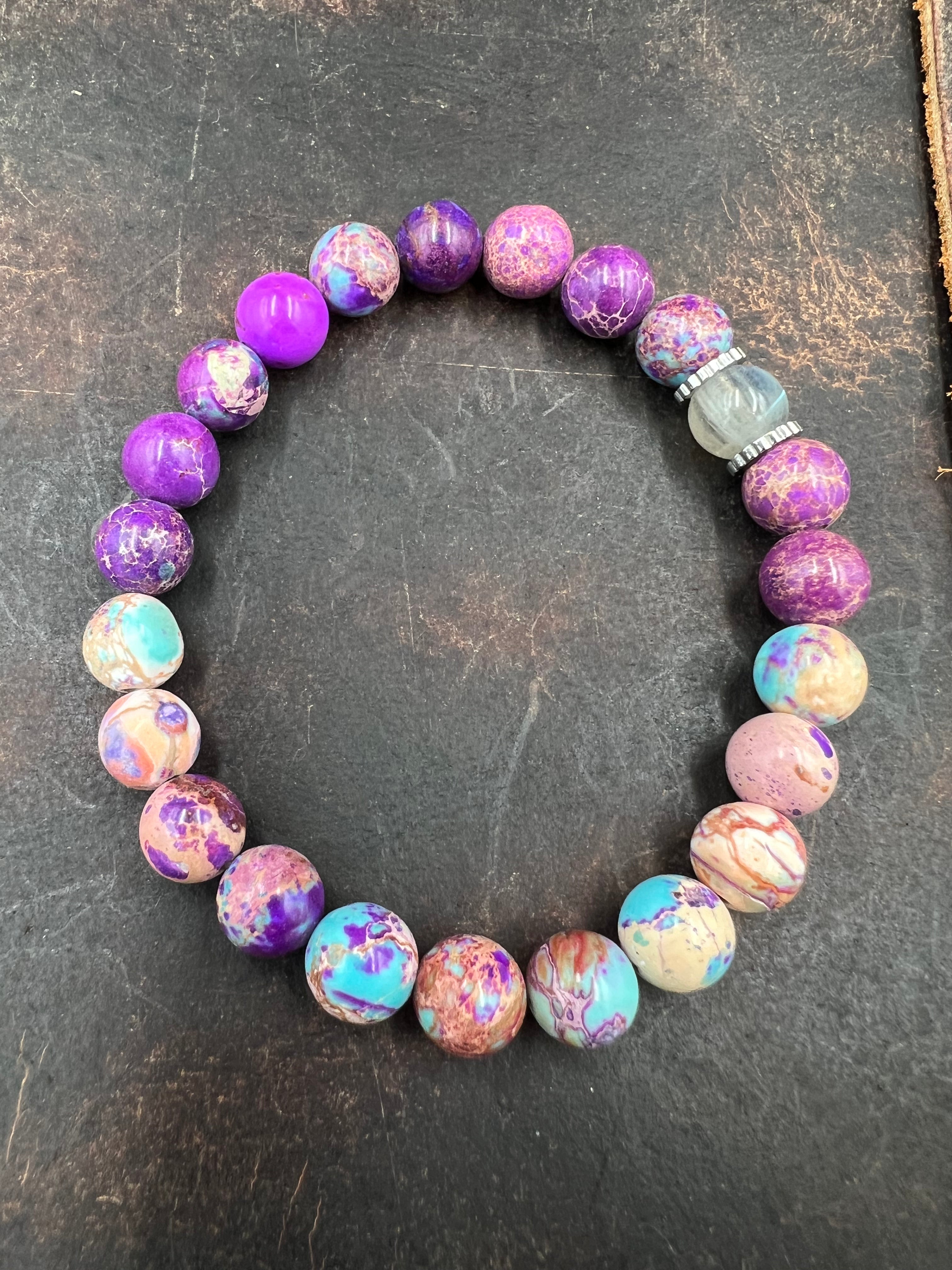 Stone Bracelet - Moonstone/Sunstone - 8mm beads