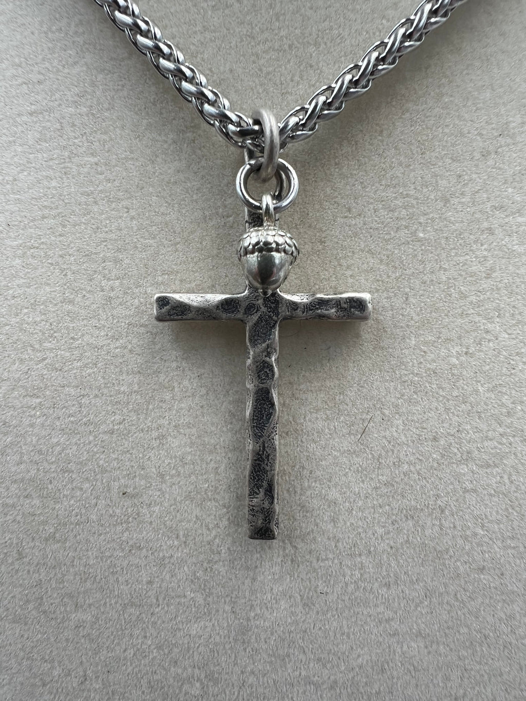 Hammered 925 Silver Cross Necklace - Motif Metalworks