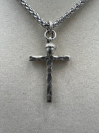 Hammered 925 Silver Cross Necklace - Motif Metalworks