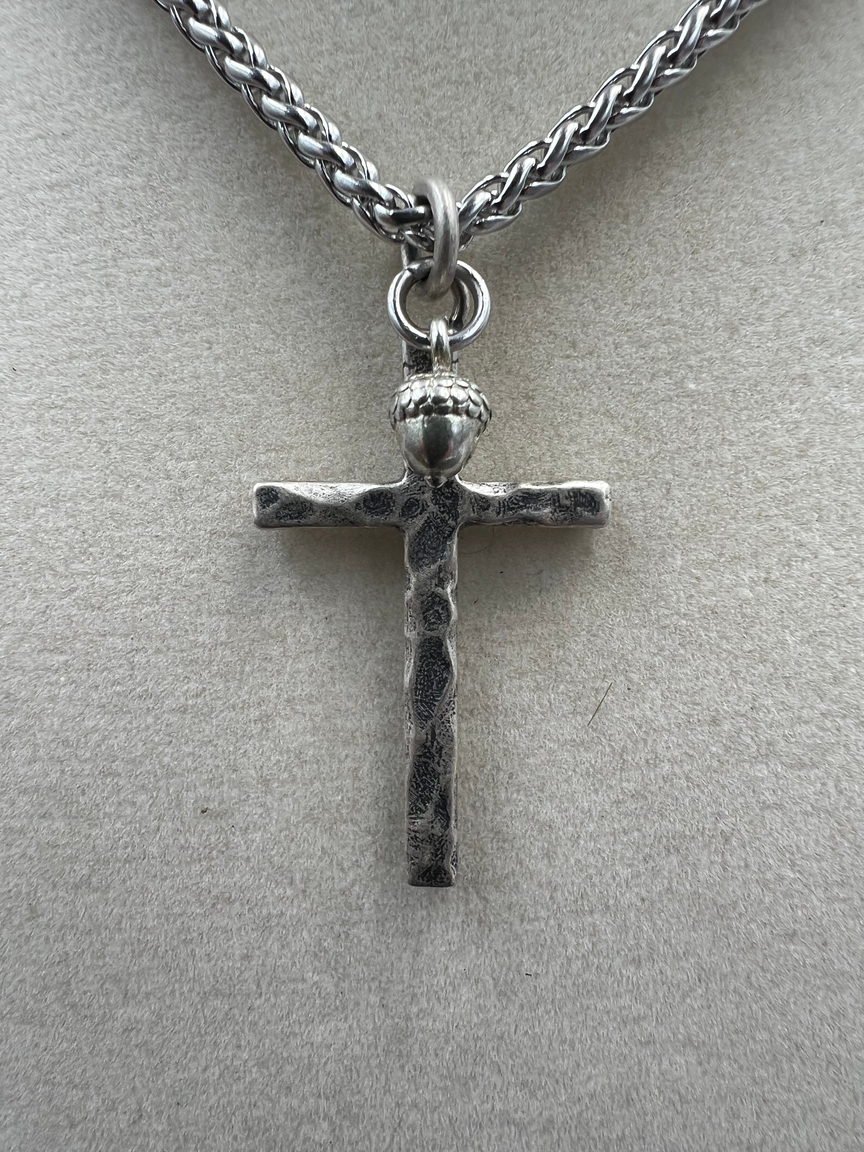 Hammered 925 Silver Cross Necklace - Motif Metalworks