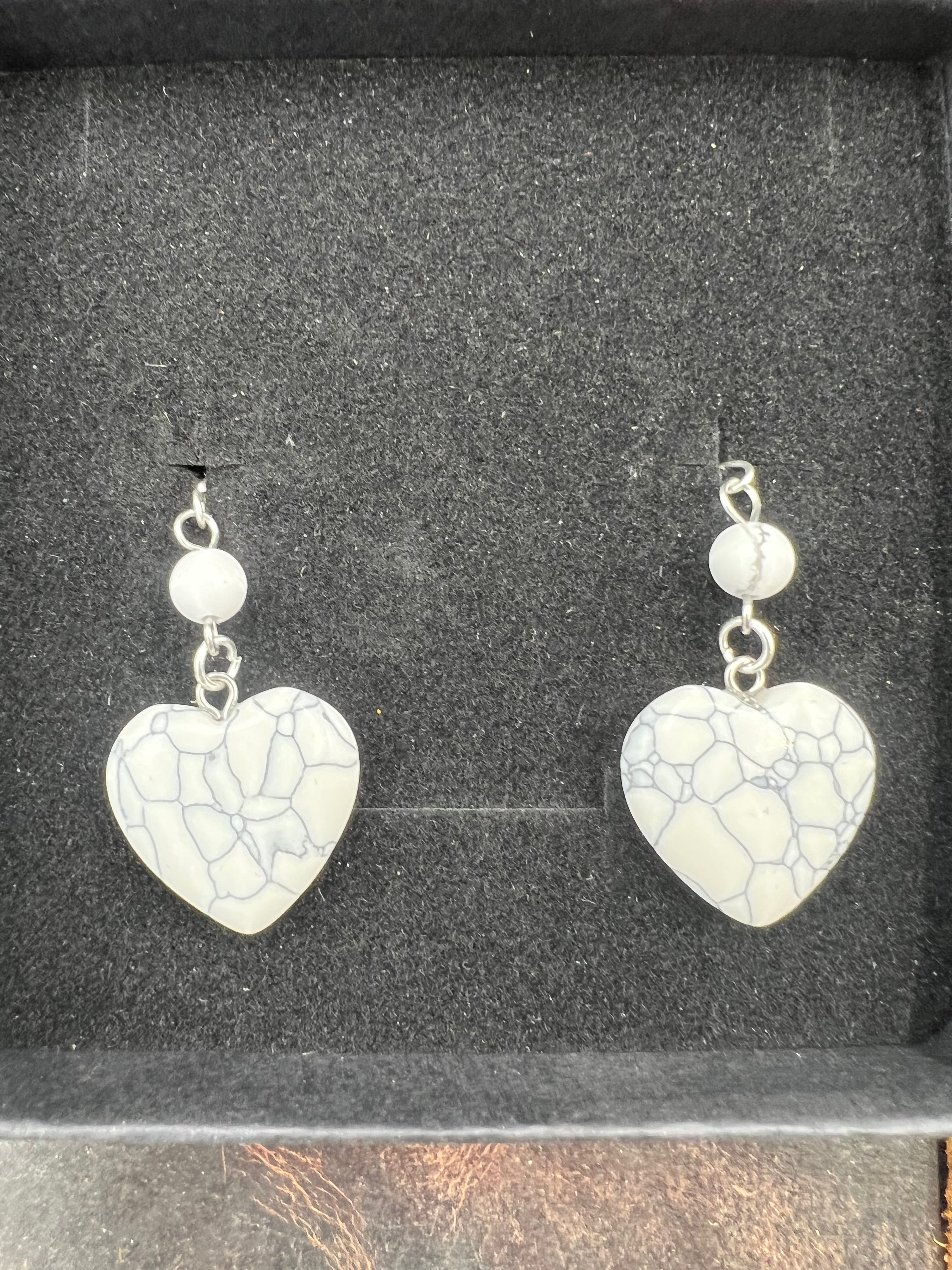 Stone Heart Gem Dangle Earrings
