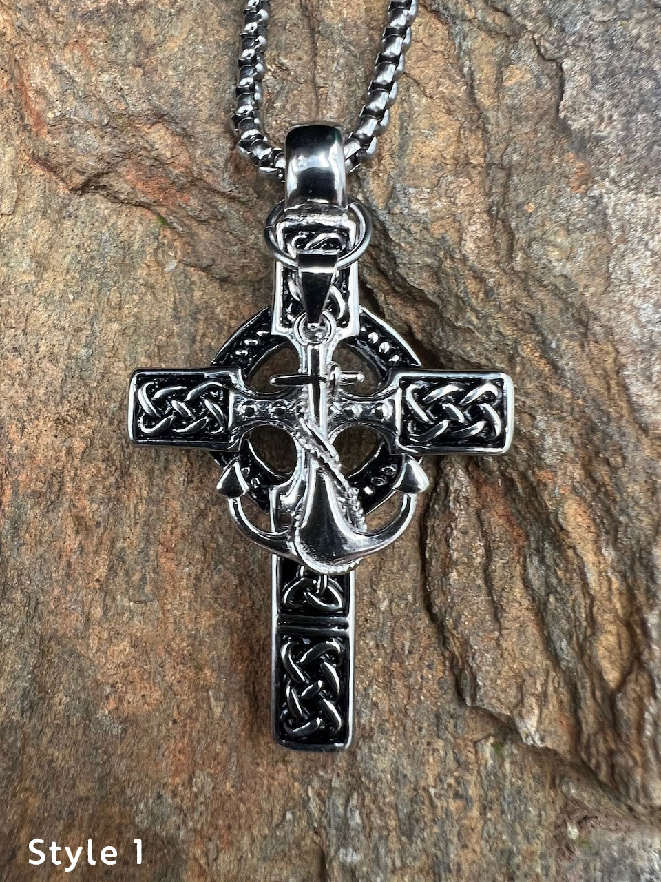 Celtic Fusion - Cross & Nautical Anchor Necklace - Motif Metalworks