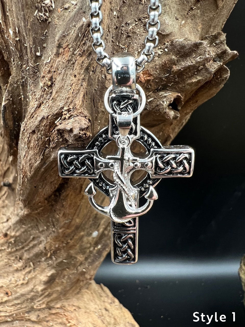 Celtic Fusion - Cross & Nautical Anchor Necklace - Motif Metalworks